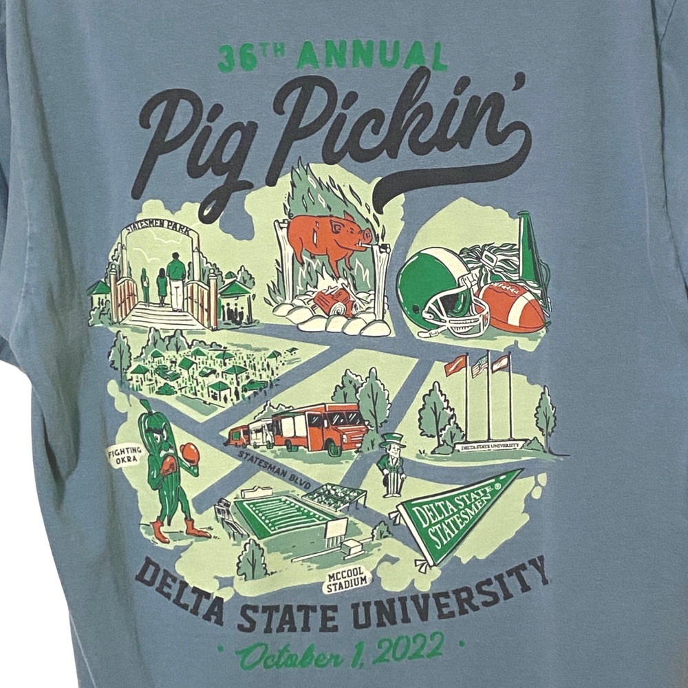 Delta State University Fighting Okra Pig Pickin' T-Shirt M Blue Statesmen Alumni